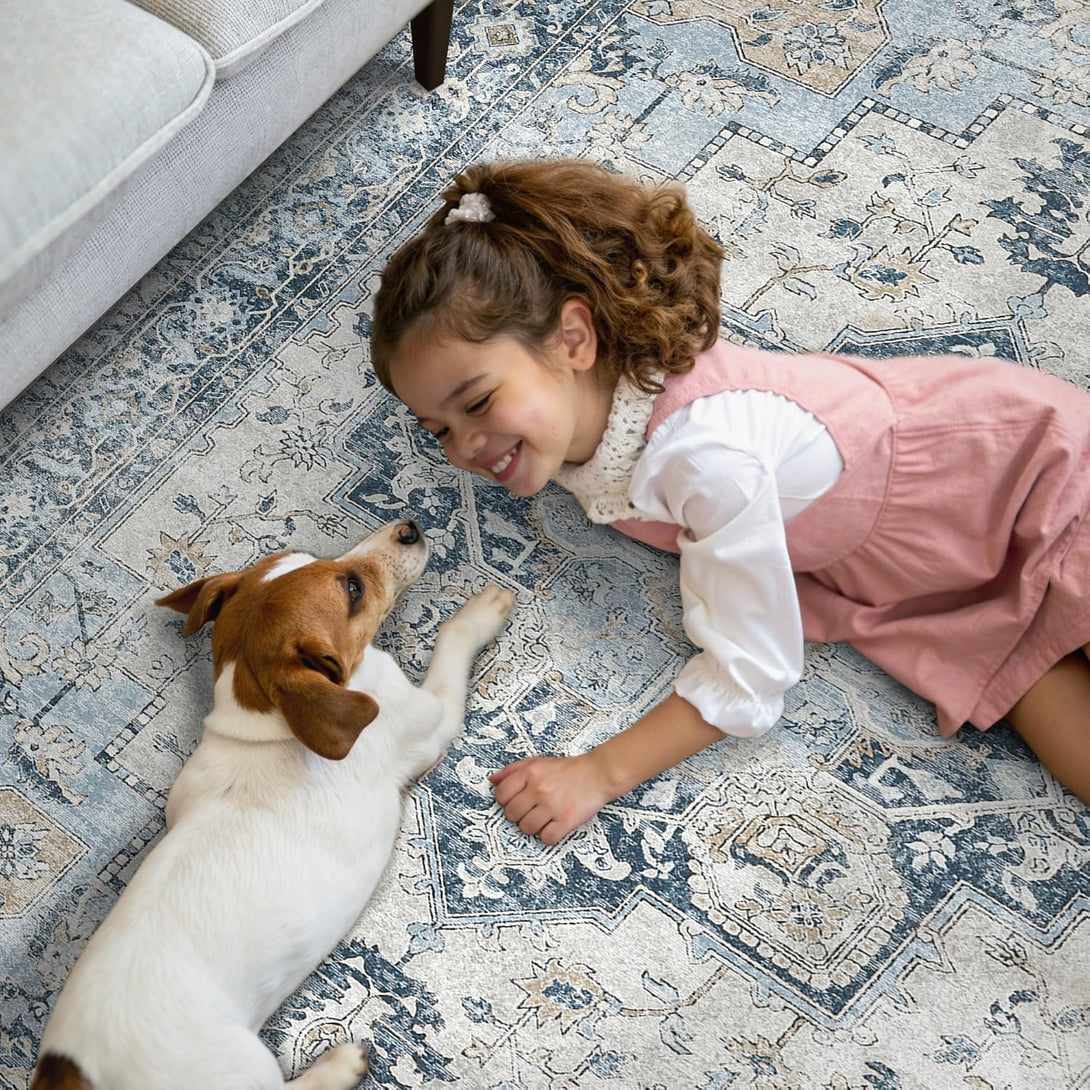 GENIMO Machine Washable Non Slip with Gripper Runner Rug - AR1005 - Blue - 2x3