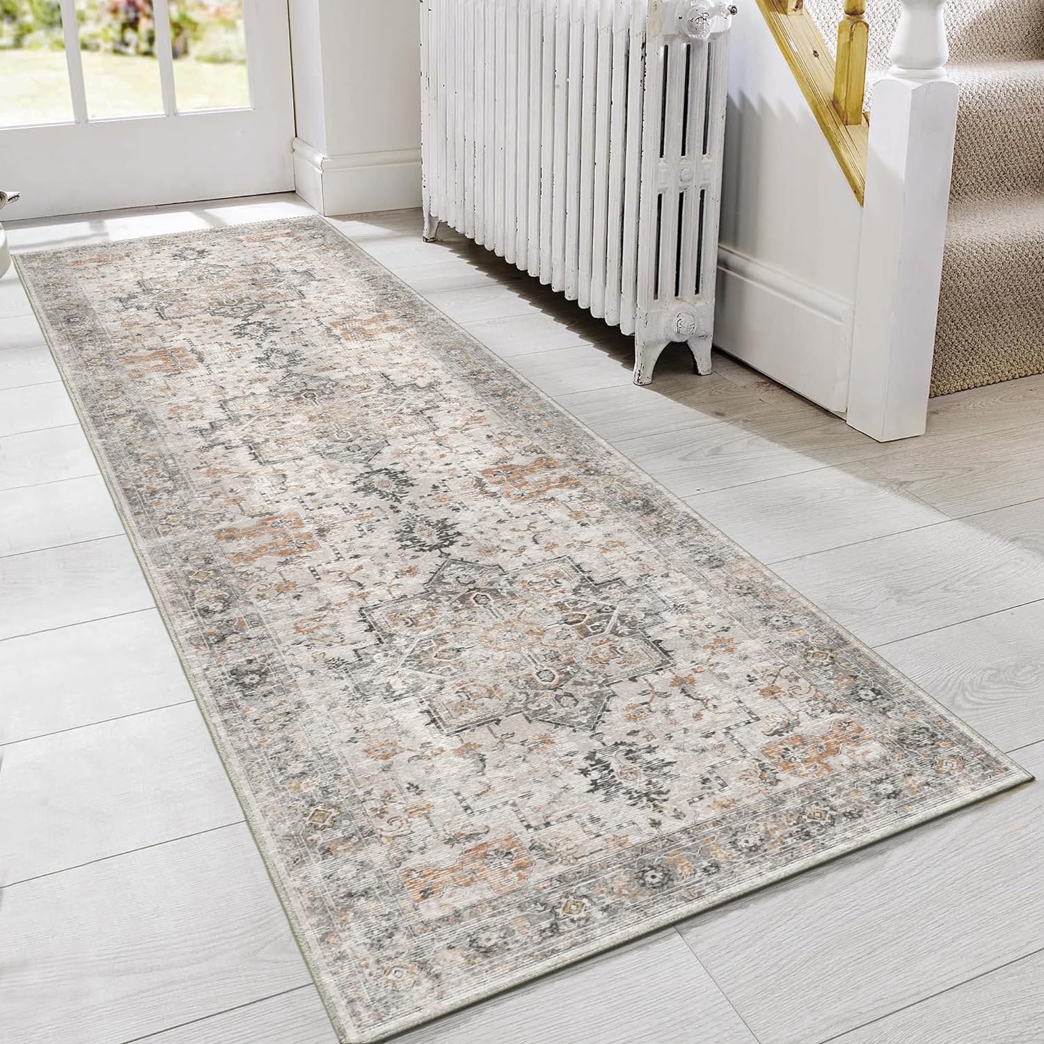 Daria Washable Vintage Persian Tribal Light Taupe Runner Rug | GENIMO