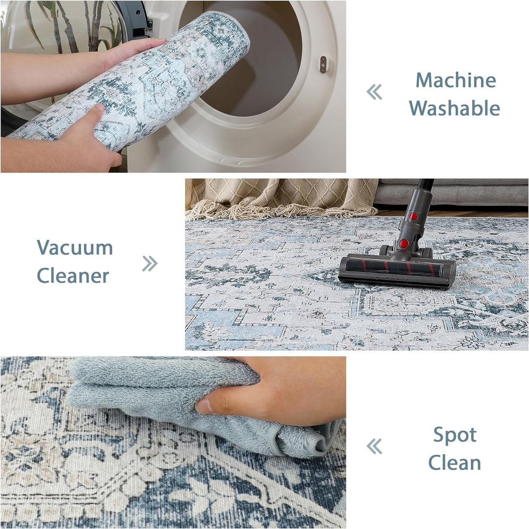 GENIMO Machine Washable Non Slip with Gripper Runner Rug - AR1005 - Blue - 2x3