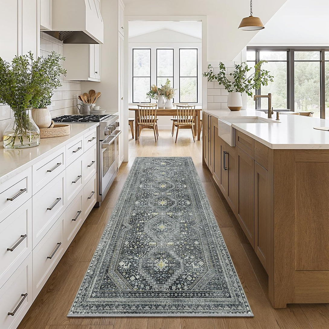 GENIMO Machine Washable Runner Rug Non Slip Carpet with Gripper - 