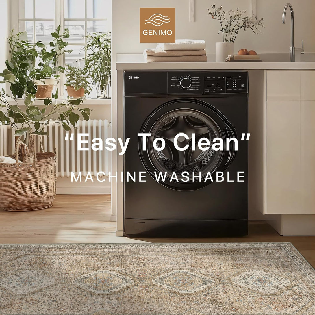 GENIMO Machine Washable Runner Rug Non Slip Carpet with Gripper - 