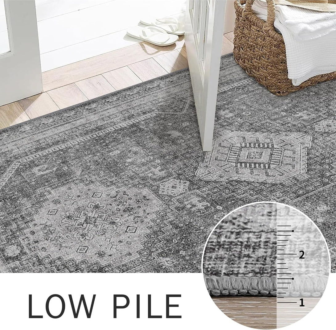 GENIMO Machine Washable Runner Rug Non Slip Carpet with Gripper - AR1007 - Gray - 2x3
