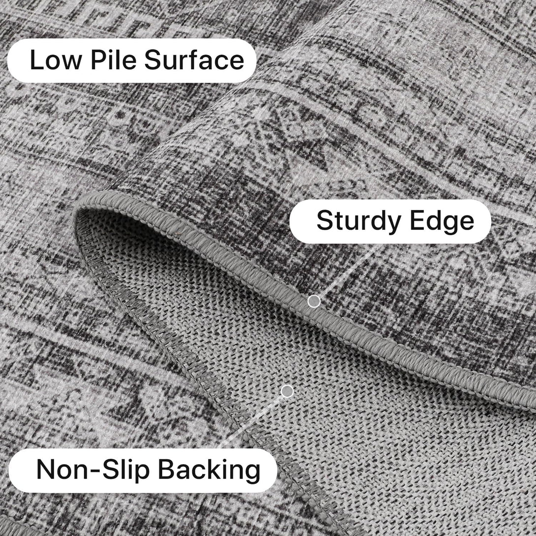 GENIMO Machine Washable Runner Rug Non Slip Carpet with Gripper - AR1007 - Gray - 2x3