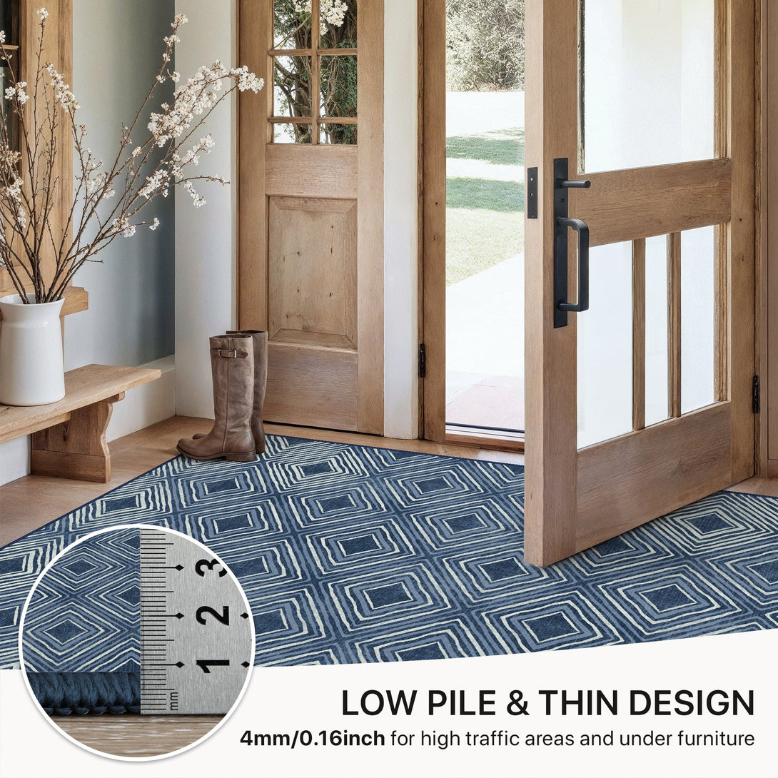 GENIMO Modern Geometric Checkered Machine Washable Non Slip Area Rug - TZ3007 - BLUE - 2X6FT