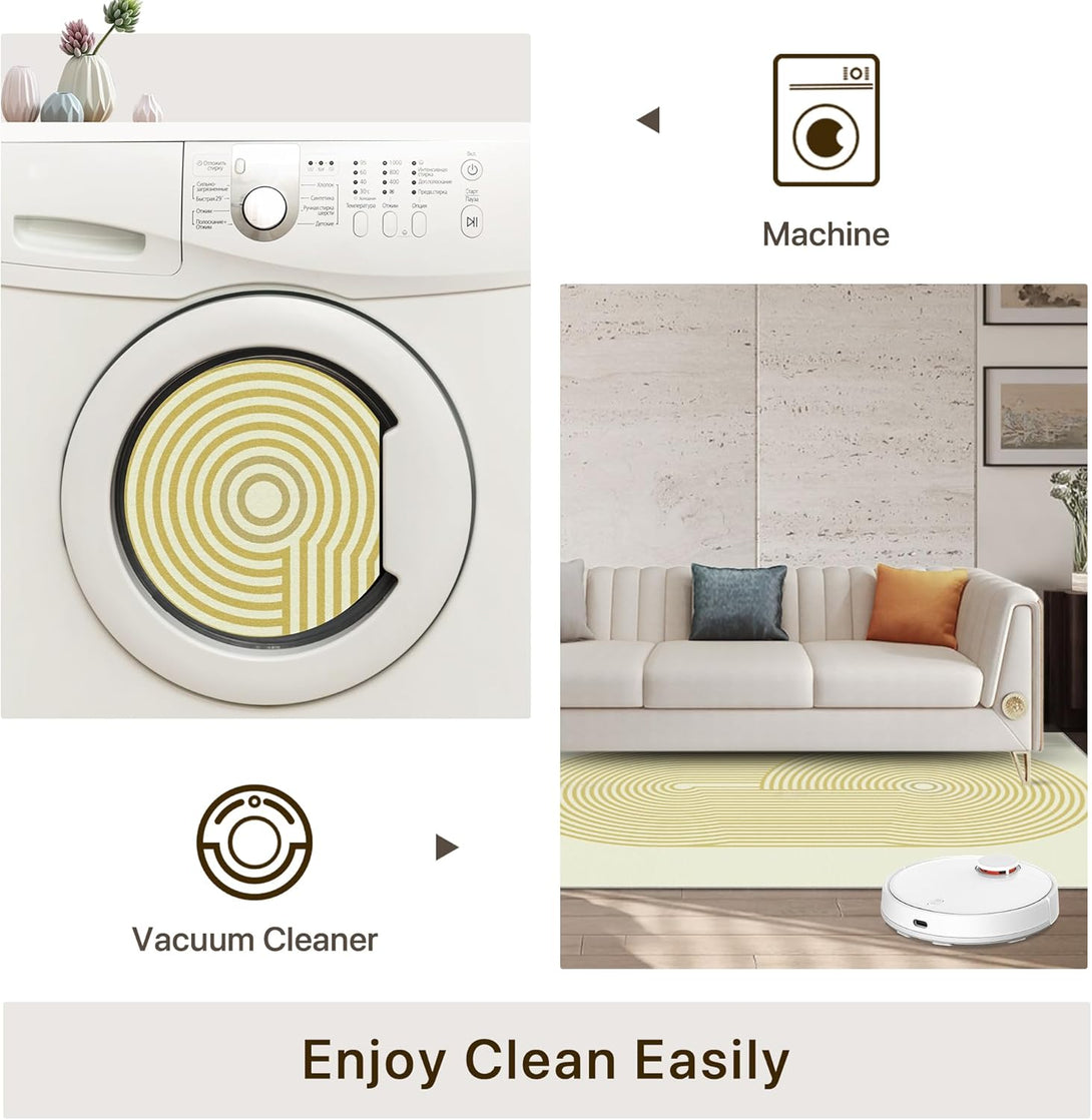 GENIMO Modern Minimalist Oval Line Printed Non - Slip Area Rug - 