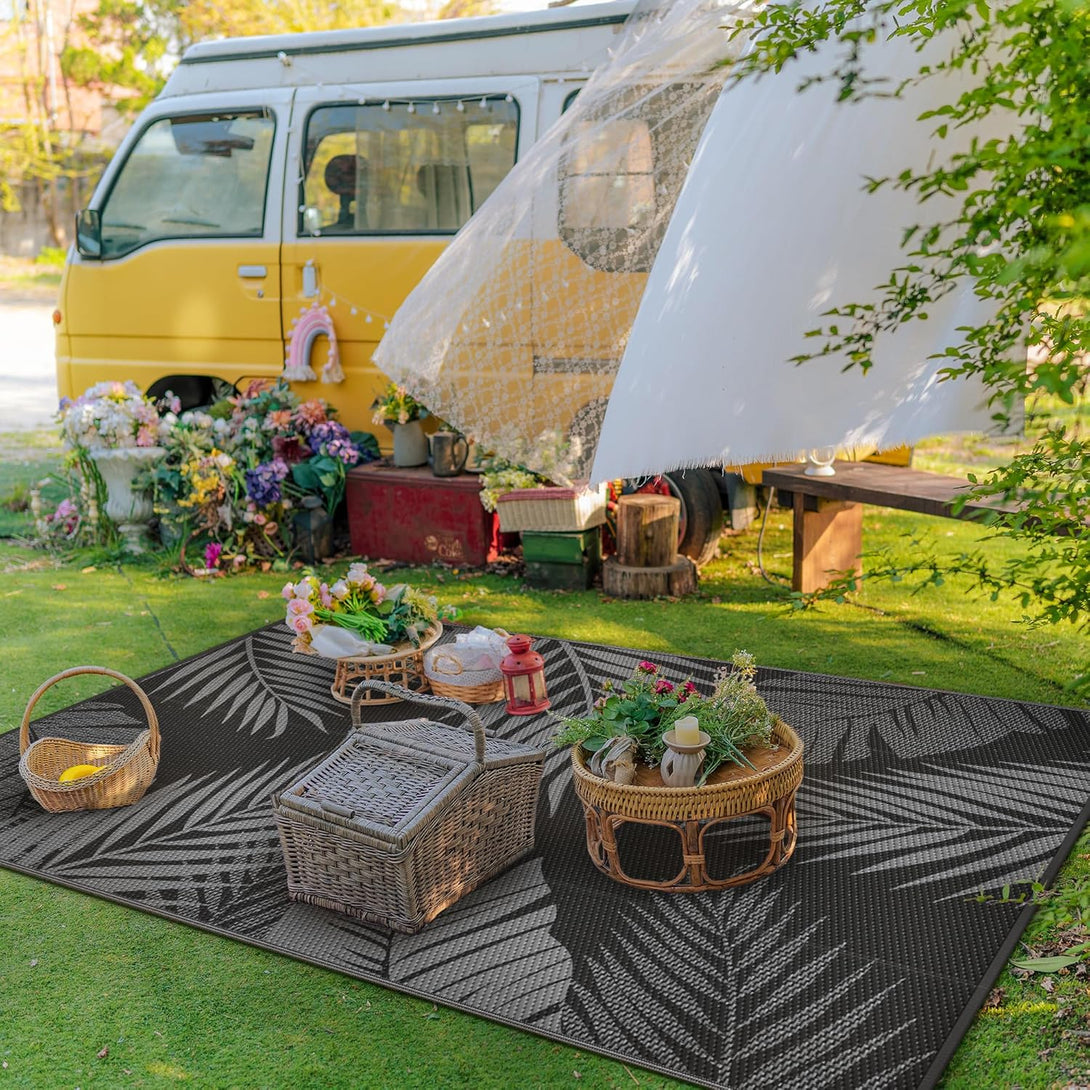 GENIMO Outdoor Rug Waterproof for Patios Clearance Black - PD17 - black&grey - 3x5