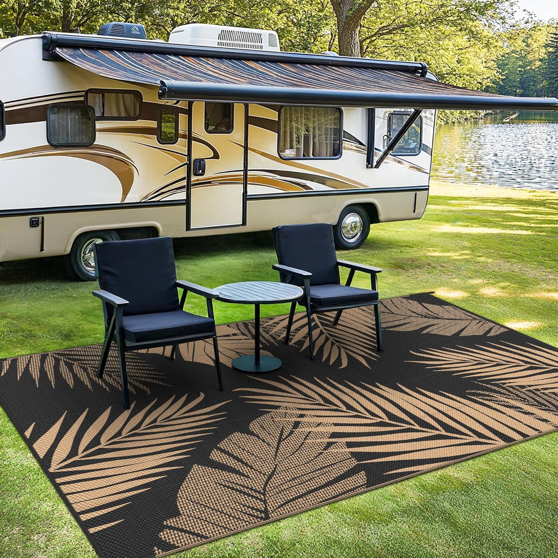 GENIMO Outdoor Rug Waterproof for Patios Clearance Black - PD17 - black&brown - 3x5