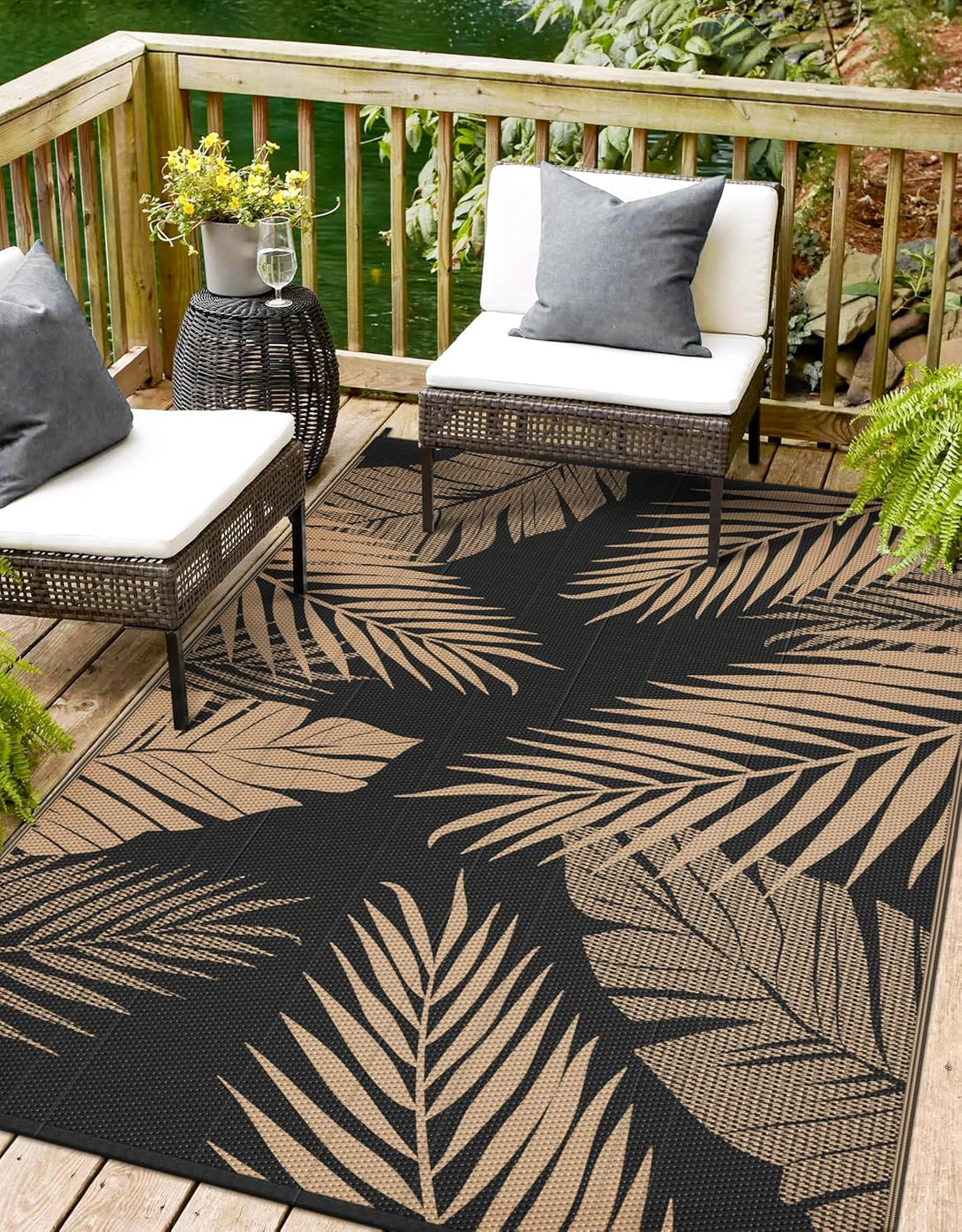 GENIMO Outdoor Rug Waterproof for Patios Clearance Black - PD17 - black&brown - 3x5