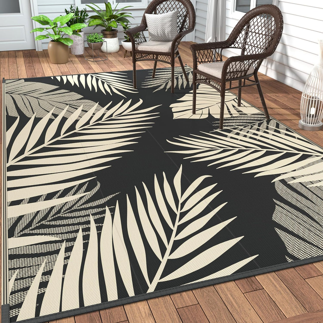GENIMO Outdoor Rug Waterproof for Patios Clearance Black - PD17 - black&beige - 3x5