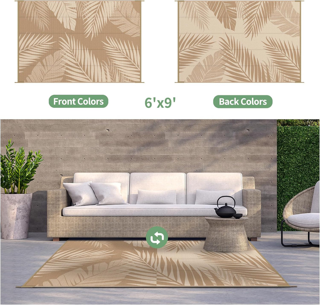 GENIMO Outdoor Rug Waterproof for Patios Clearance Brown - 