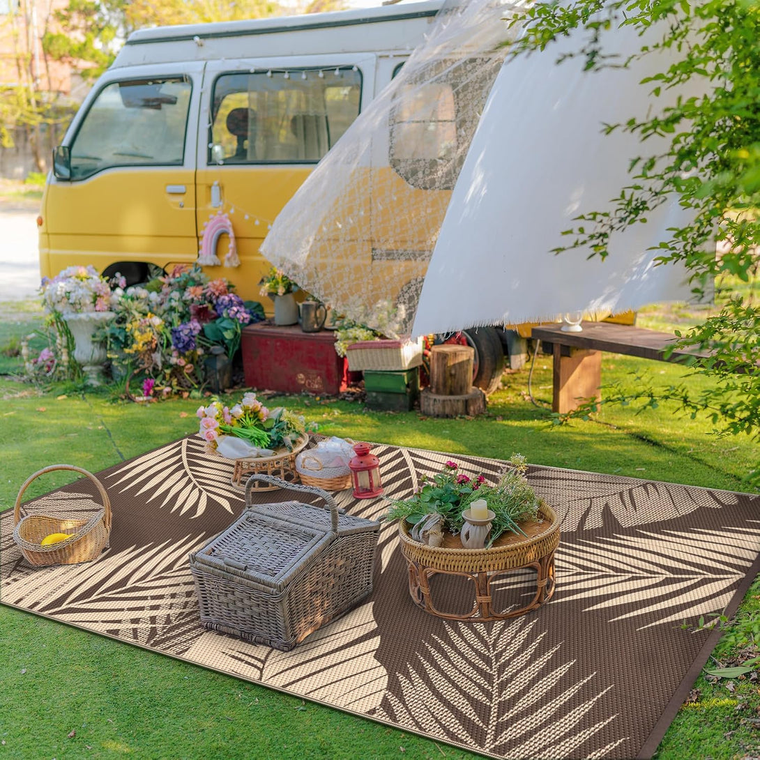 GENIMO Outdoor Rug Waterproof for Patios Clearance Brown - 