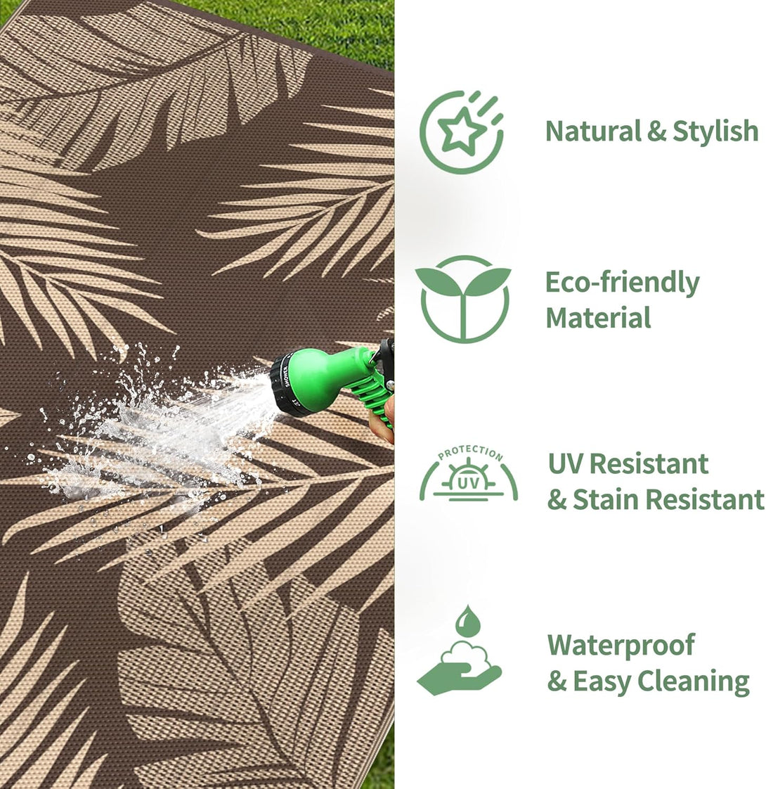 GENIMO Outdoor Rug Waterproof for Patios Clearance Brown - PD17 - coffee&beige - 2.5x8