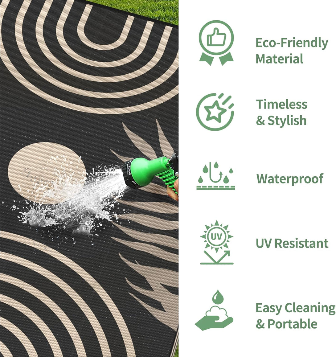 GENIMO Oval Stripe Geometric Pattern Reversible Waterproof Outdoor Rug - 