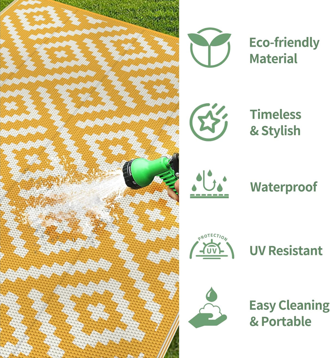 GENIMO Rhombic Printed Double Sided Waterproof Outdoor Rug - 