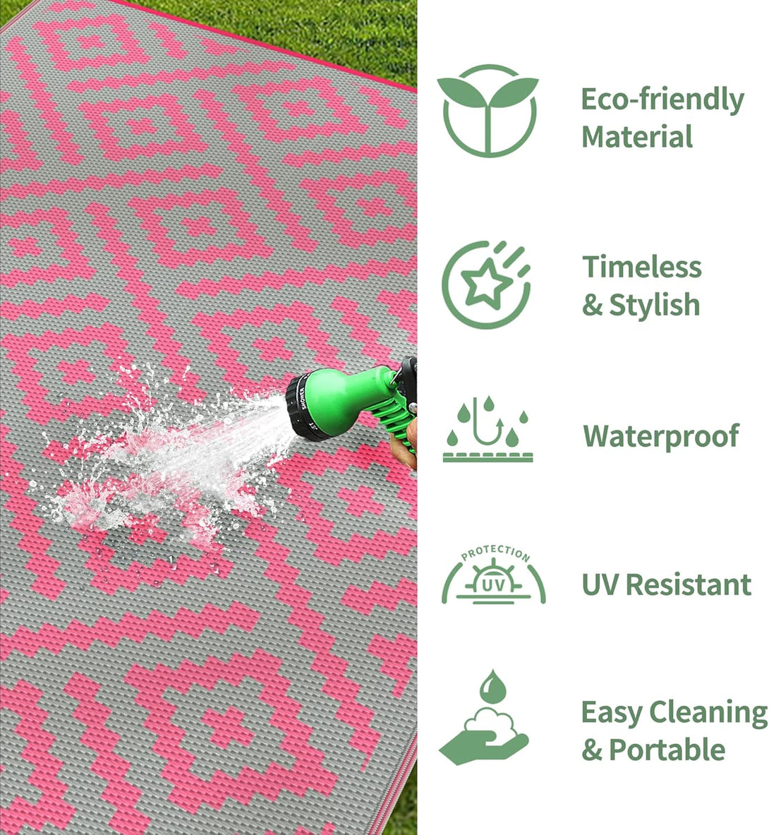 GENIMO Rhombic Printed Double Sided Waterproof Outdoor Rug - 