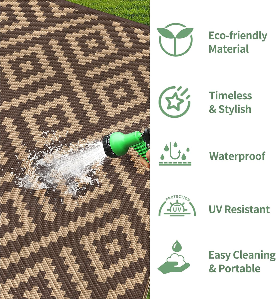 GENIMO Rhombic Printed Double Sided Waterproof Outdoor Rug Brown - 