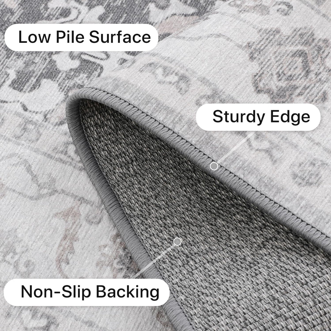 GENIMO Runner Rug Non Slip Rug, Machine Washable Low Pile Rugs - AR1002 - Gray - 2x5