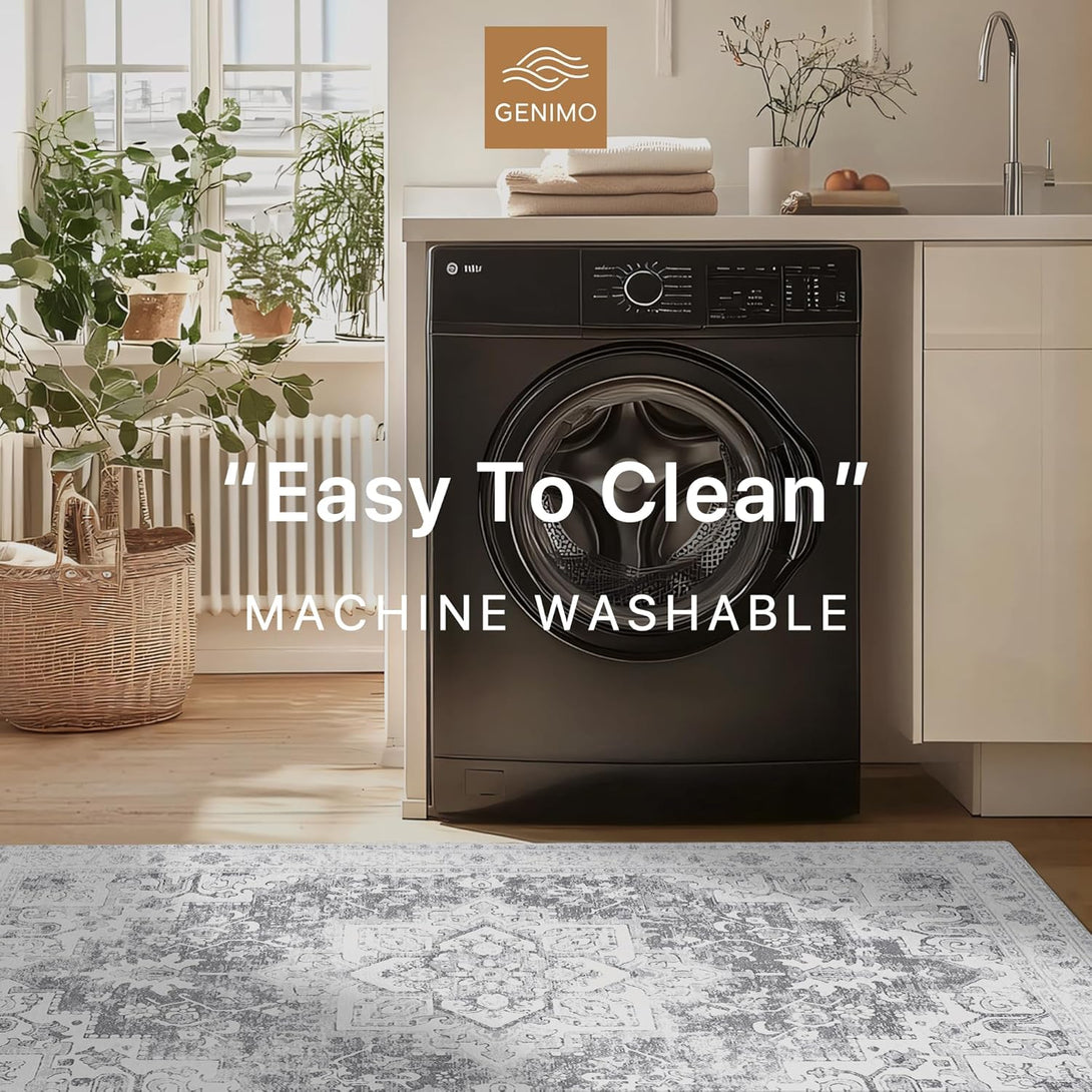 GENIMO Runner Rug Non Slip Rug, Machine Washable Low Pile Rugs - AR1002 - Gray - 2x5