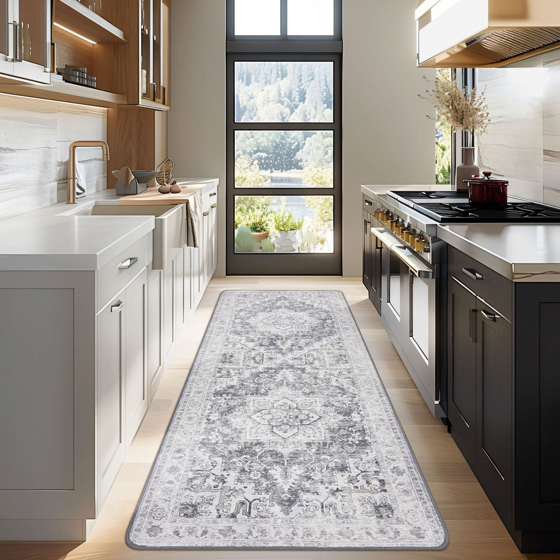 GENIMO Runner Rug Non Slip Rug, Machine Washable Low Pile Rugs - AR1002 - Gray - 2x5