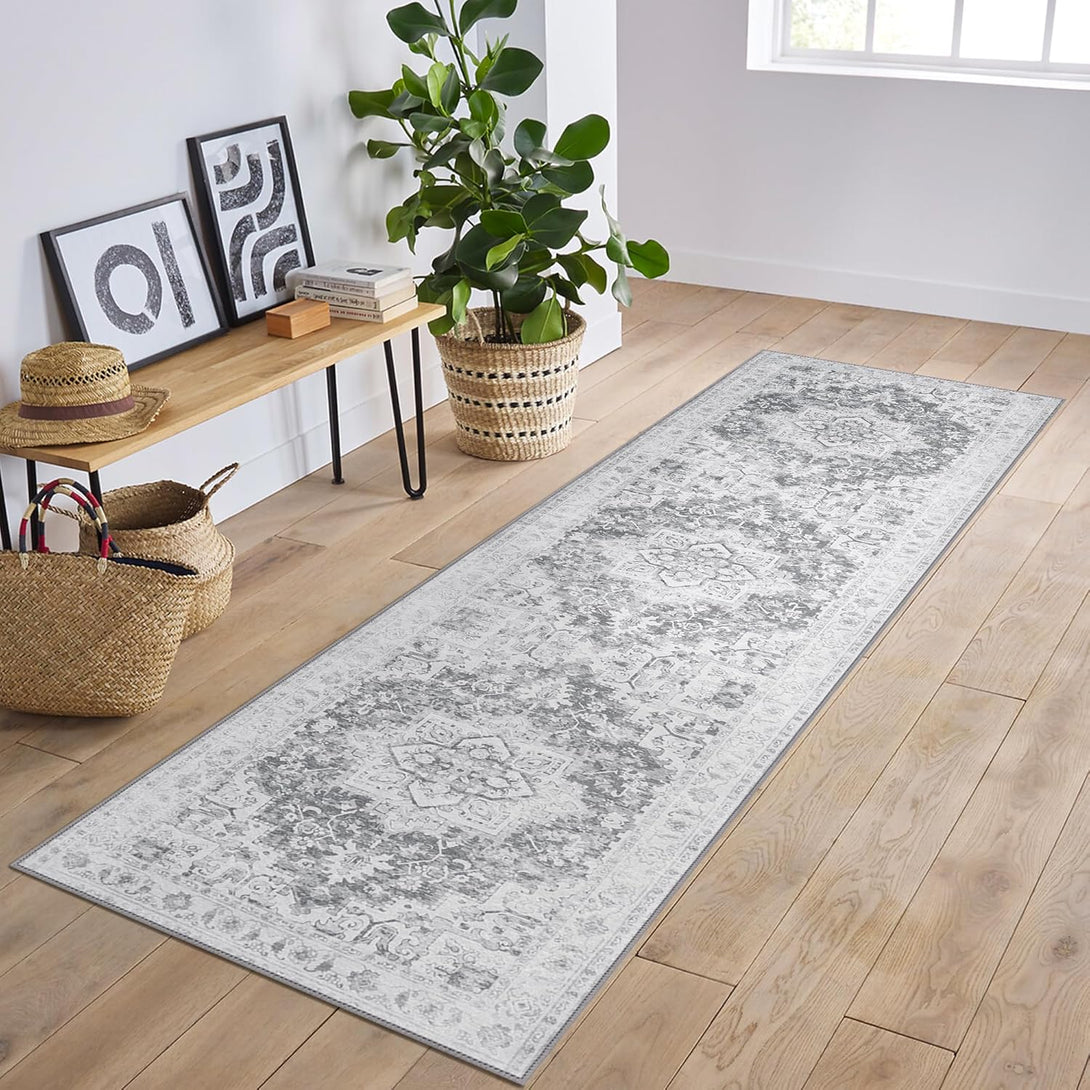 GENIMO Runner Rug Non Slip Rug, Machine Washable Low Pile Rugs - AR1002 - Gray - 2x5