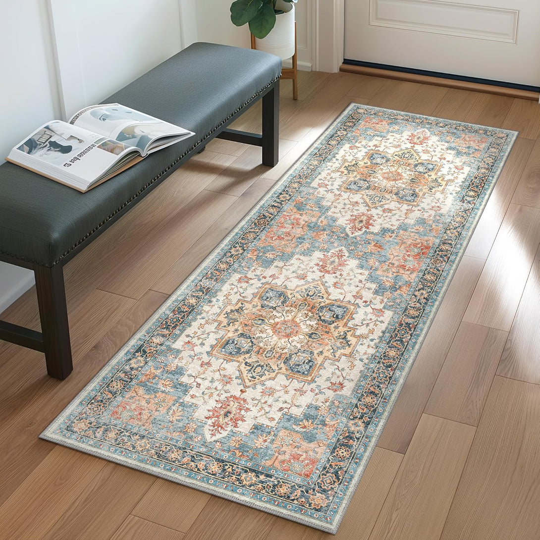 GENIMO Runner Rugs for Hallway, Kitchen Machine Washable Non Slip Vintage Rugs - 