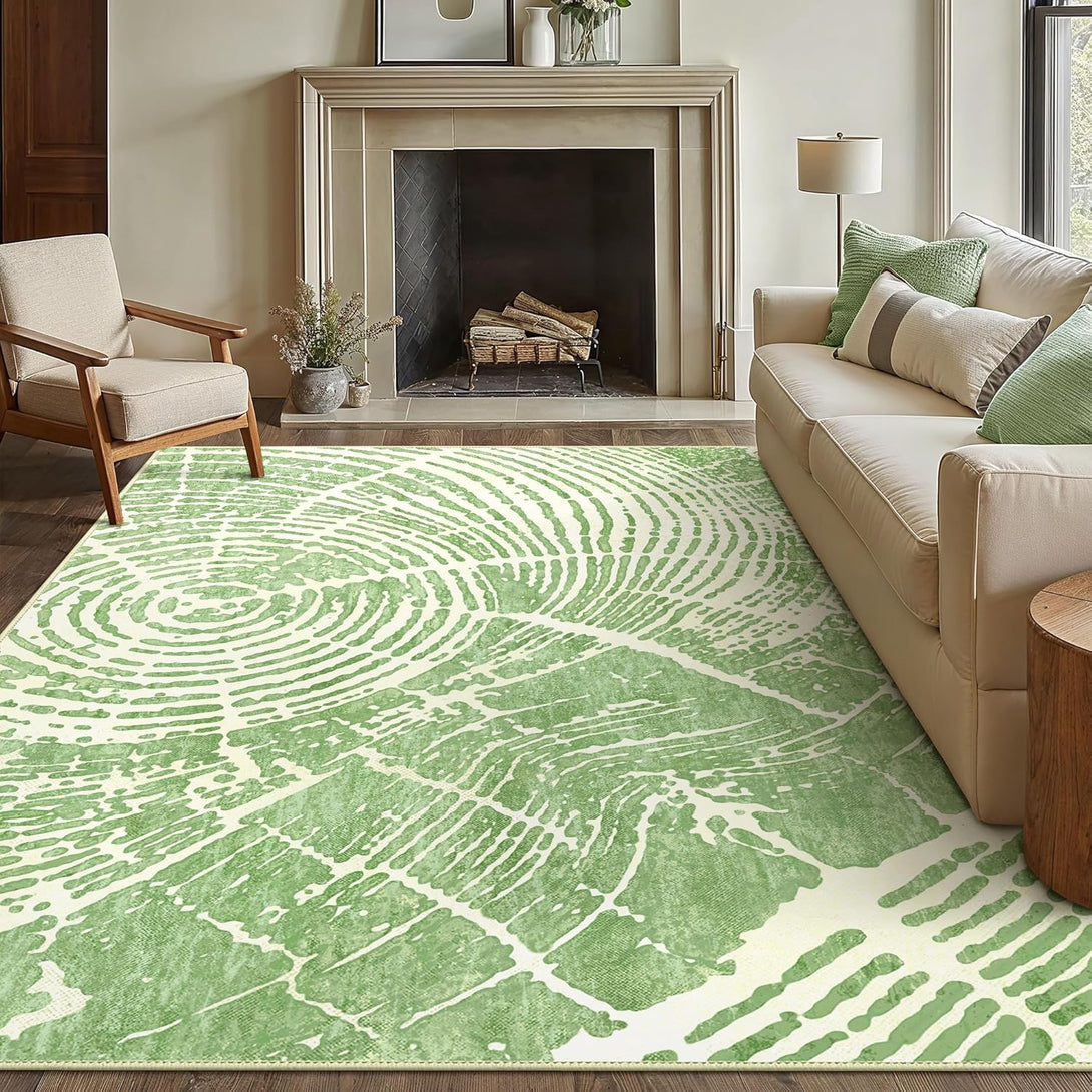 GENIMO Stump Print Non - Slip Area Rug Pale Green White - 