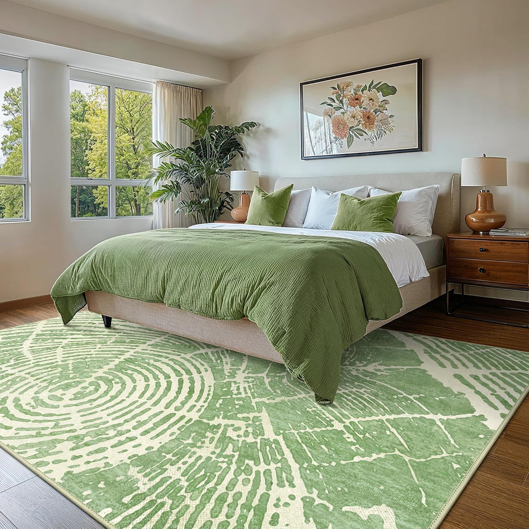 GENIMO Stump Print Non - Slip Area Rug Pale Green White - 