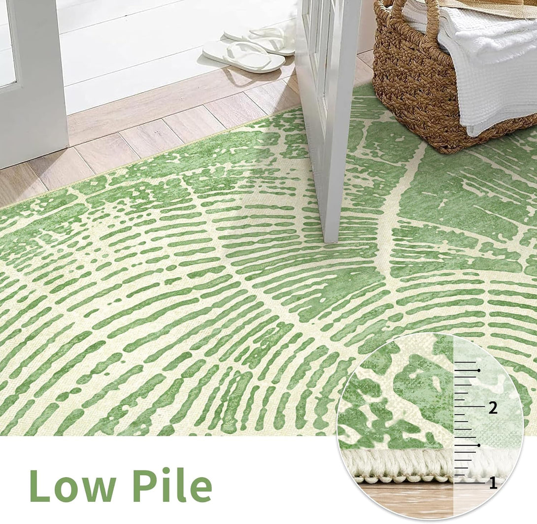 GENIMO Stump Print Non - Slip Area Rug Pale Green White - 