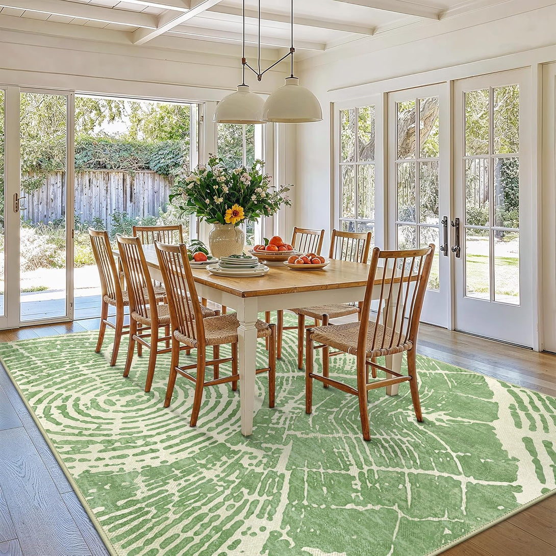 GENIMO Stump Print Non - Slip Area Rug Pale Green White - 