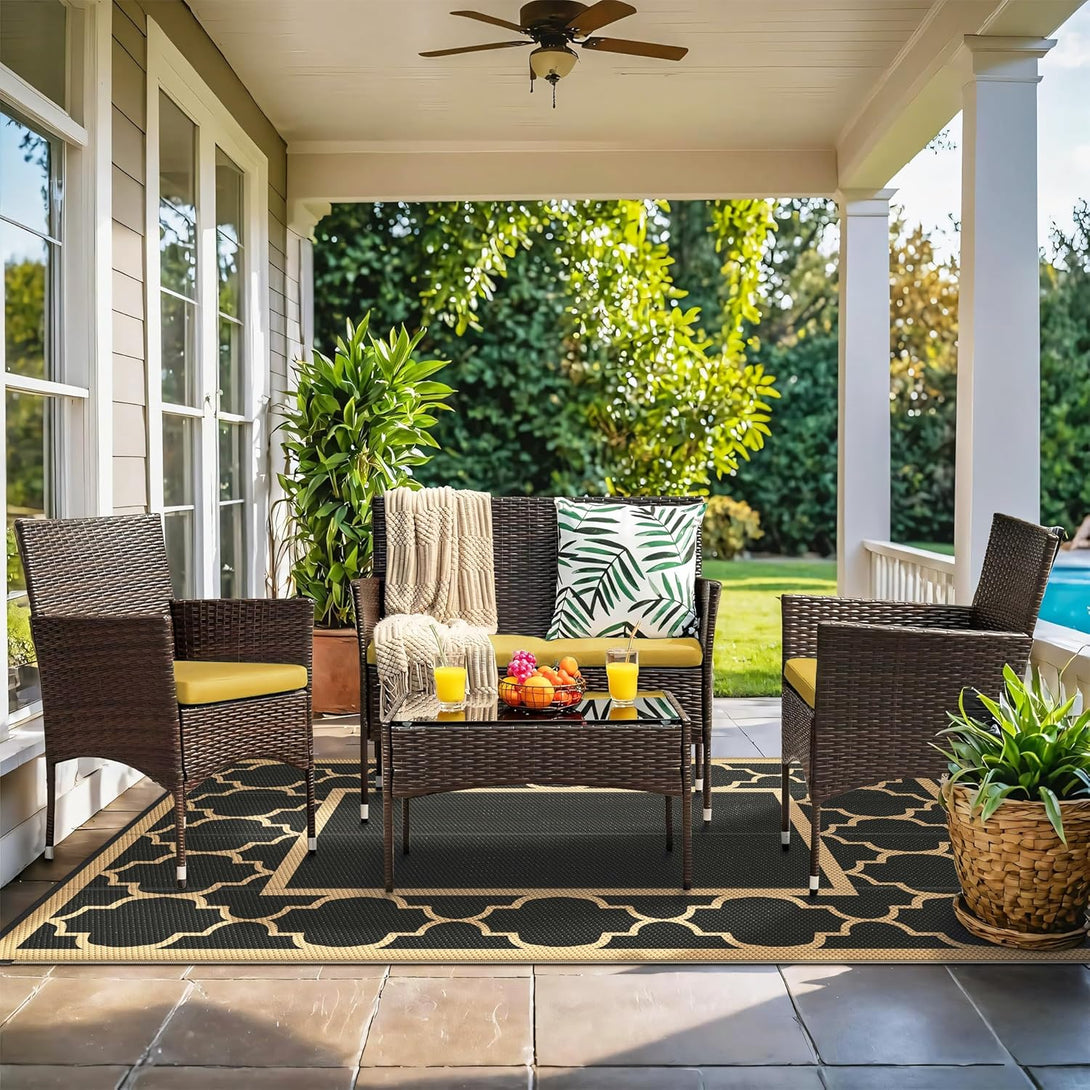 GENIMO Symmetrical Geometric Aesthetic Waterproof Reversible Outdoor Rug Black - 