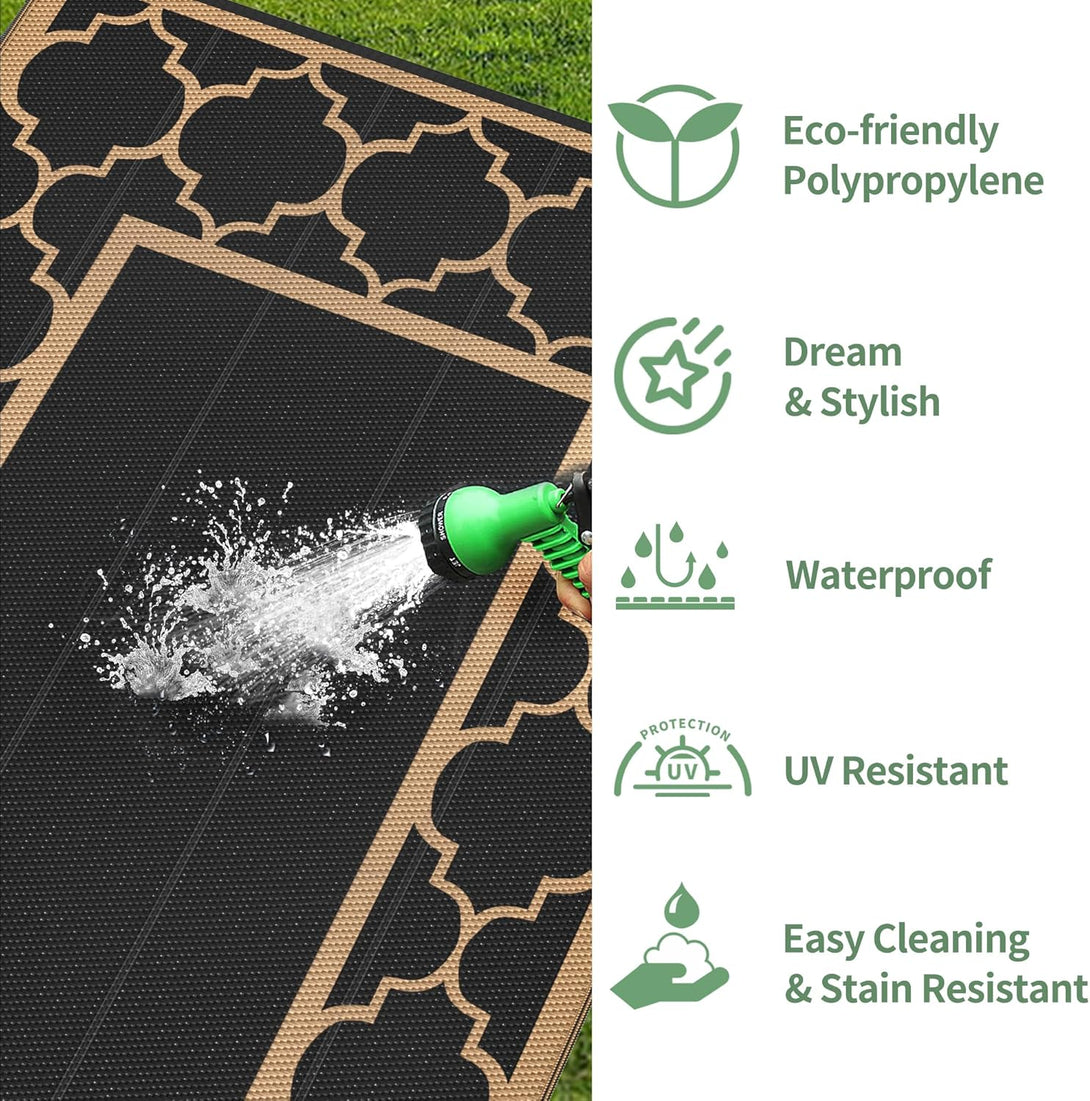 GENIMO Symmetrical Geometric Aesthetic Waterproof Reversible Outdoor Rug Black - 