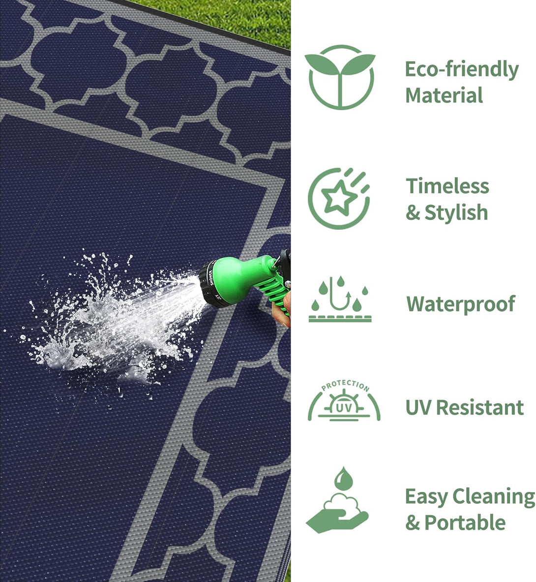 GENIMO Symmetrical Geometric Aesthetic Waterproof Reversible Outdoor Rug Blue - 