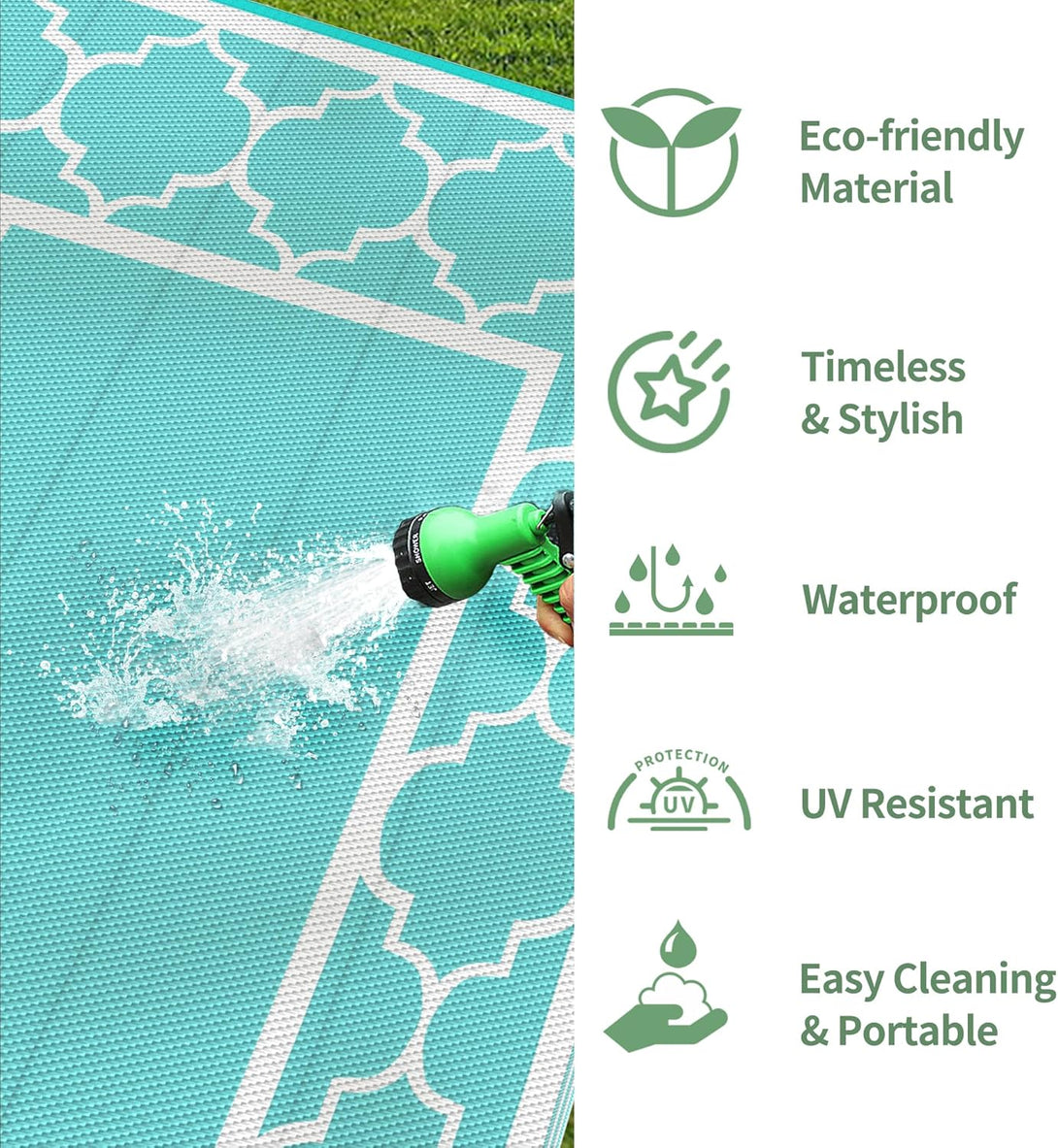 GENIMO Symmetrical Geometric Aesthetic Waterproof Reversible Outdoor Rug Blue - 