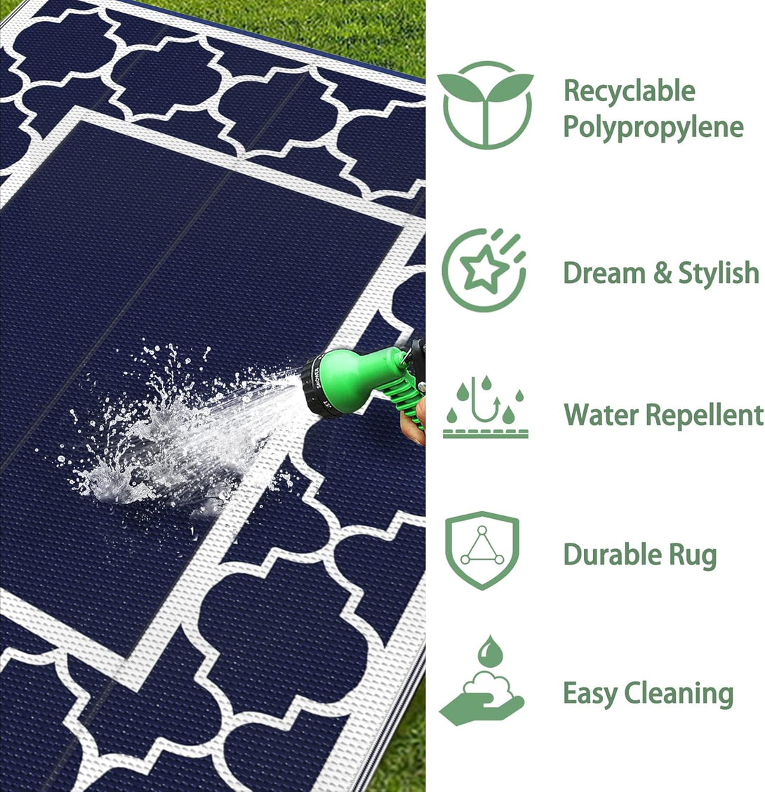 GENIMO Symmetrical Geometric Aesthetic Waterproof Reversible Outdoor Rug Blue - PPDD05 - blue&white - 3x5