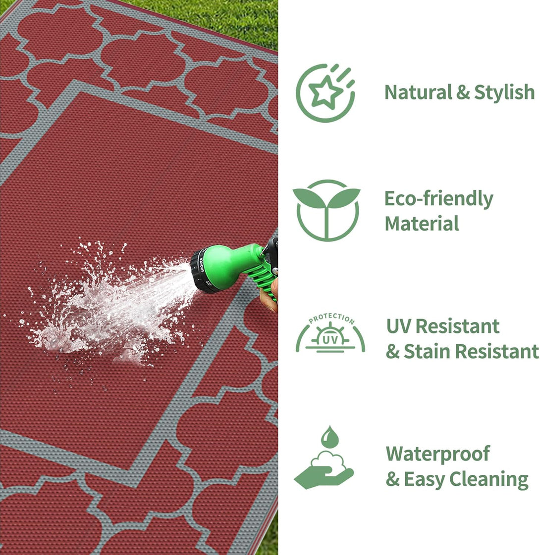 GENIMO Symmetrical Geometric Aesthetic Waterproof Reversible Outdoor Rug Gray - 