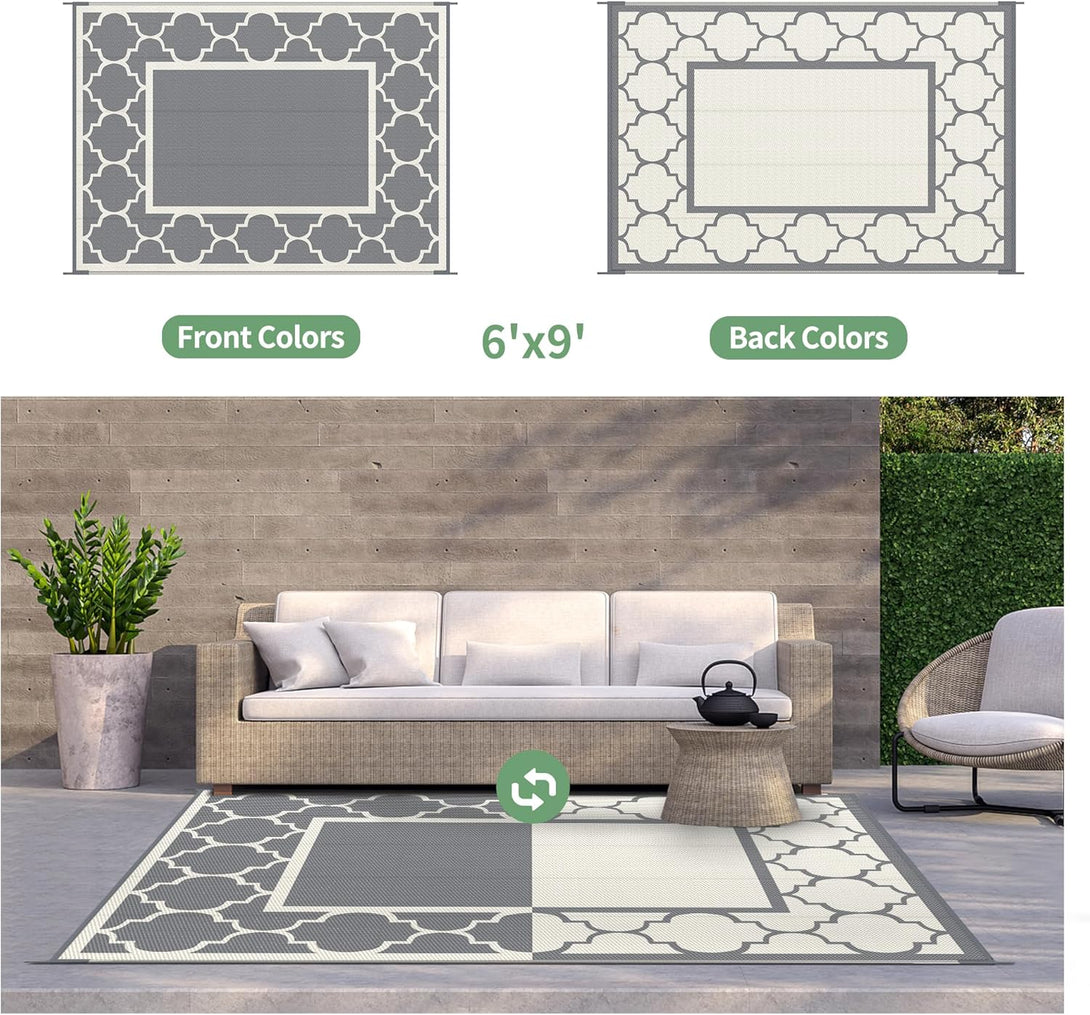 GENIMO Symmetrical Geometric Aesthetic Waterproof Reversible Outdoor Rug Gray - 