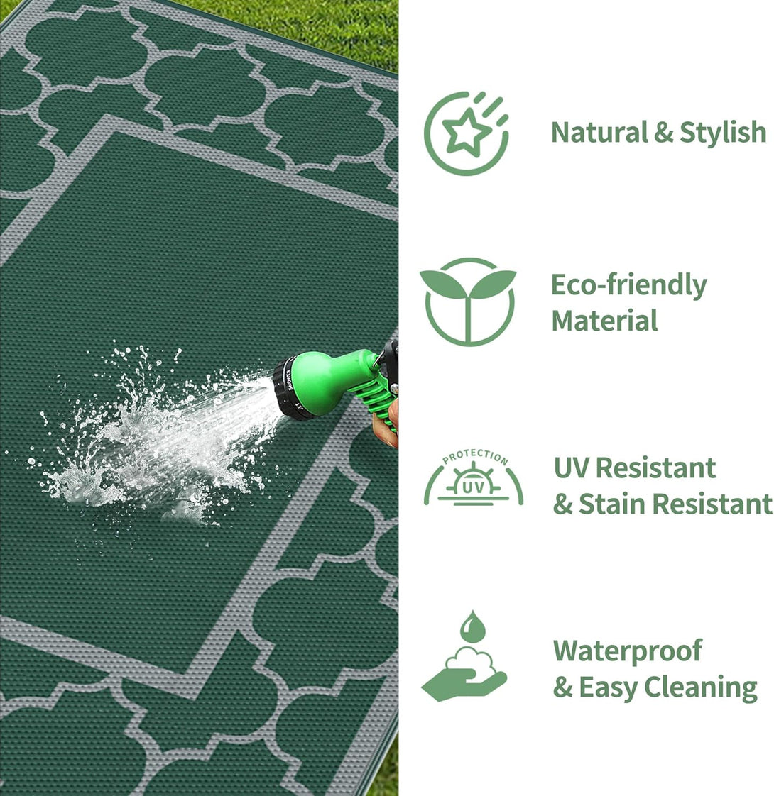 GENIMO Symmetrical Geometric Aesthetic Waterproof Reversible Outdoor Rug Gray - 