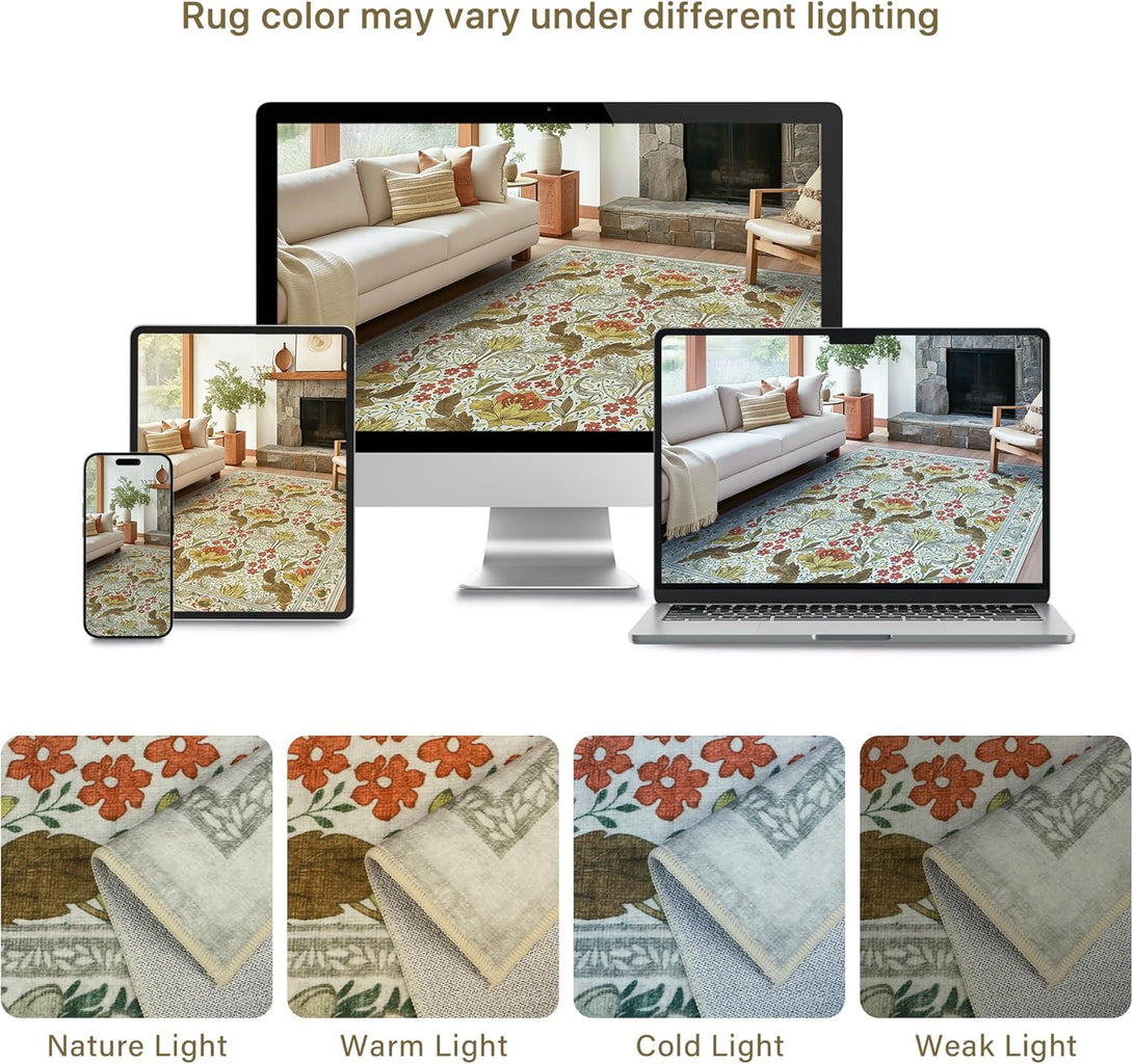 GENIMO Vintage Floral Machine Washable Area Rug - 