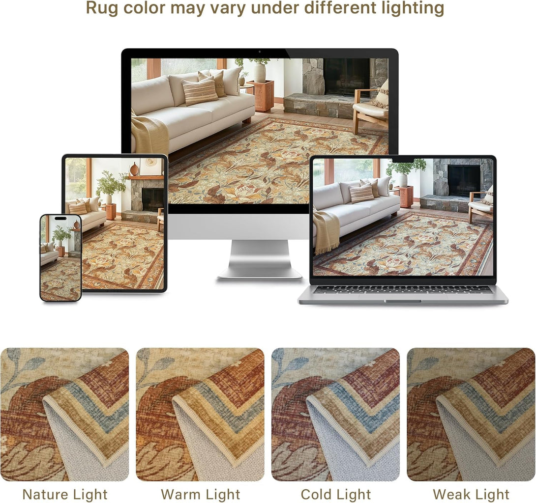 GENIMO Vintage Floral Machine Washable Area Rug - 