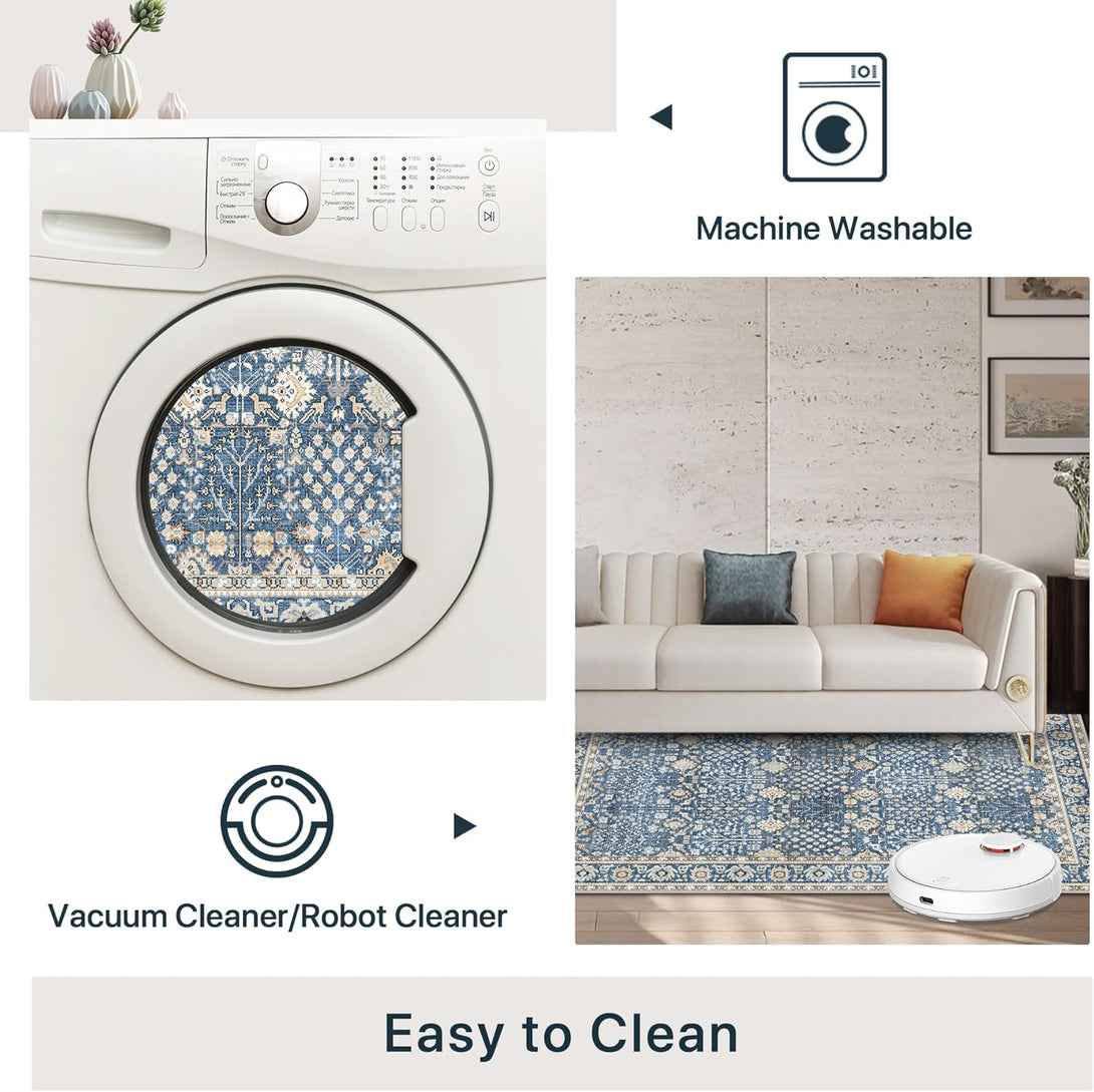 GENIMO Vintage Floral Rug Non - Shedding Distressed Area Rug - 