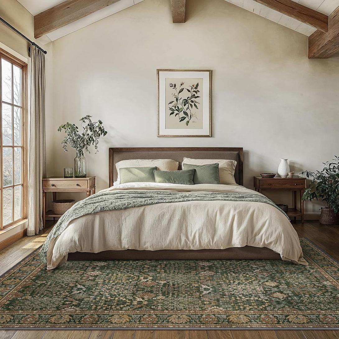 GENIMO Vintage Floral Rug Non - Shedding Distressed Area Rug - 