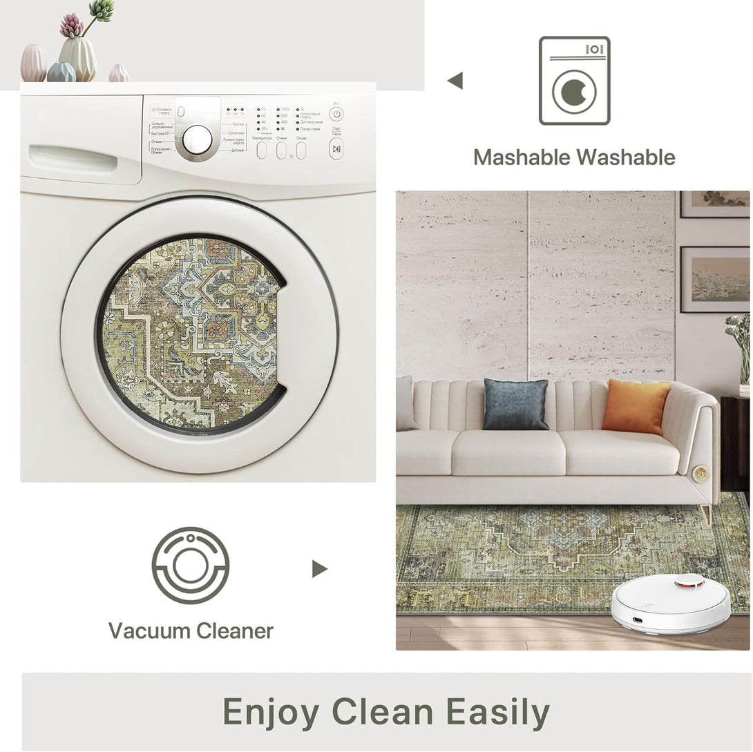 GENIMO Vintage Persian Style Geometric Totem Machine Washable Non - Slip Area Rug - LF9888 - HGG - 3x5