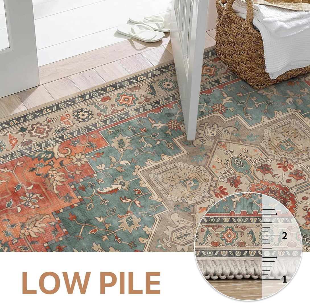 GENIMO Vintage Print Machine Washable Runner Rug - 