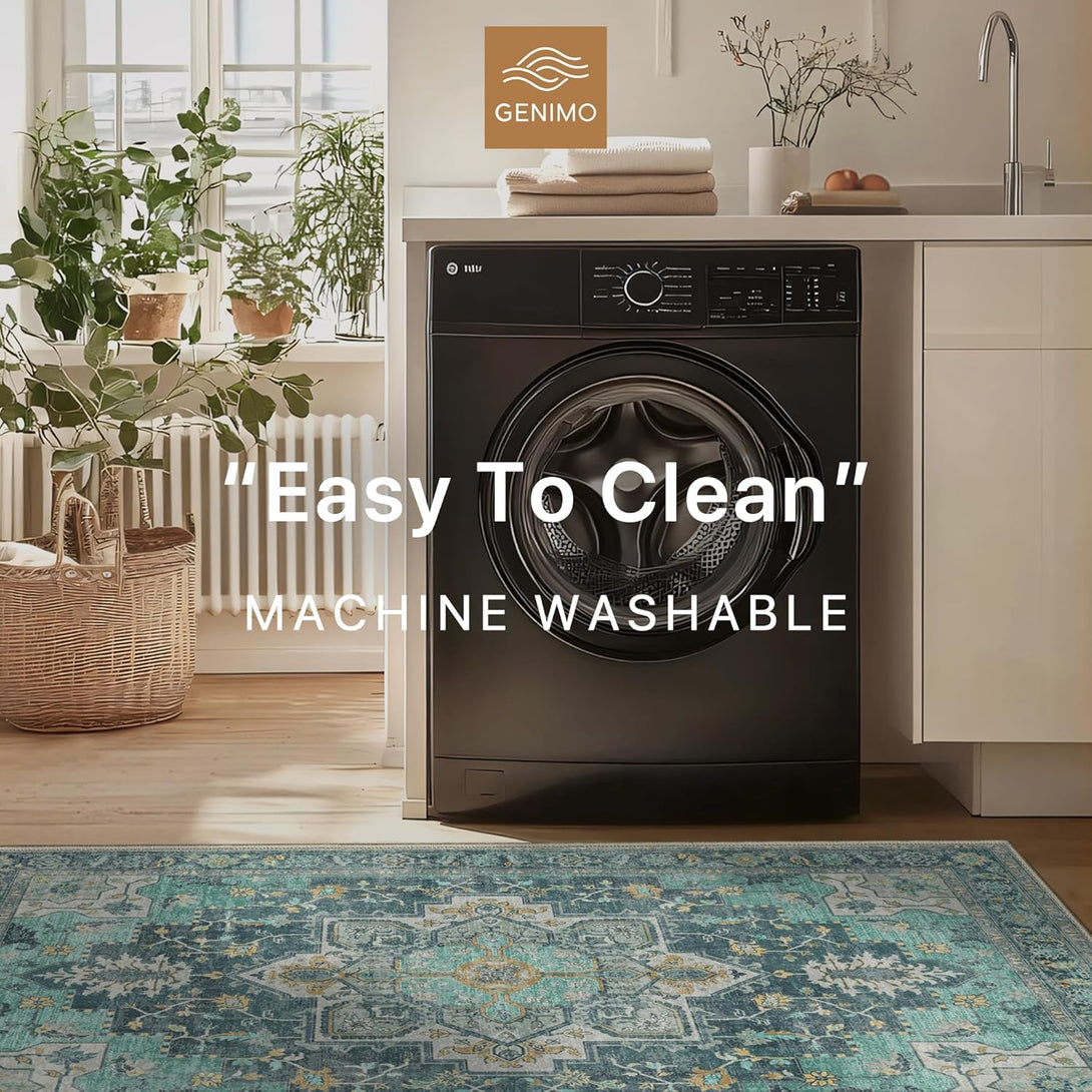GENIMO Vintage Print Machine Washable Runner Rug - 