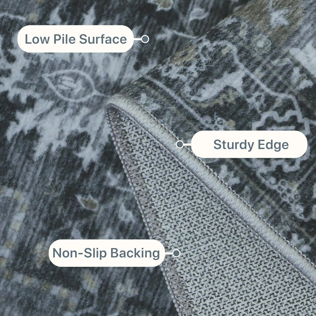 GENIMO Vintage Print Machine Washable Runner Rug - 