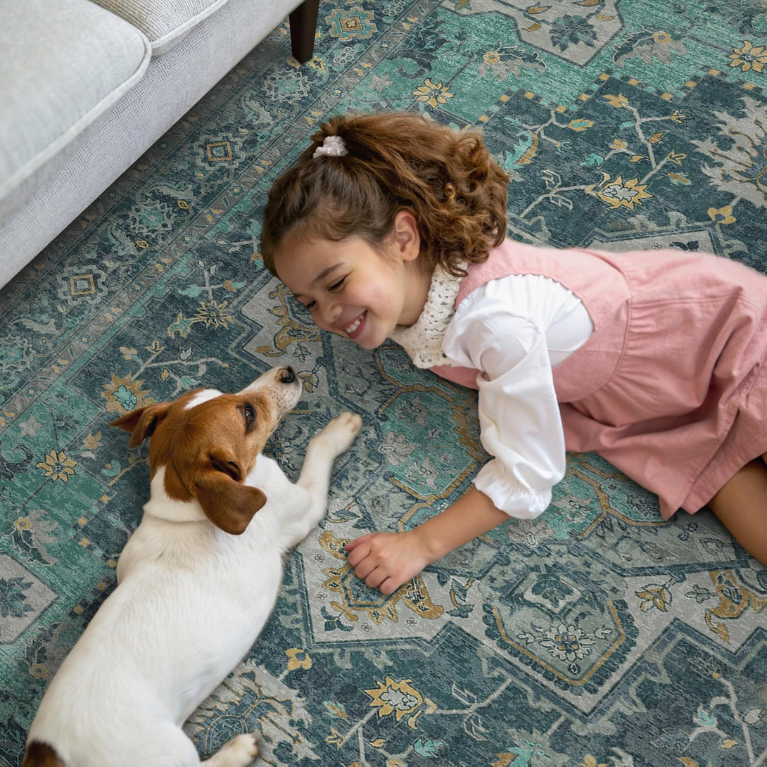 GENIMO Vintage Print Machine Washable Runner Rug - 