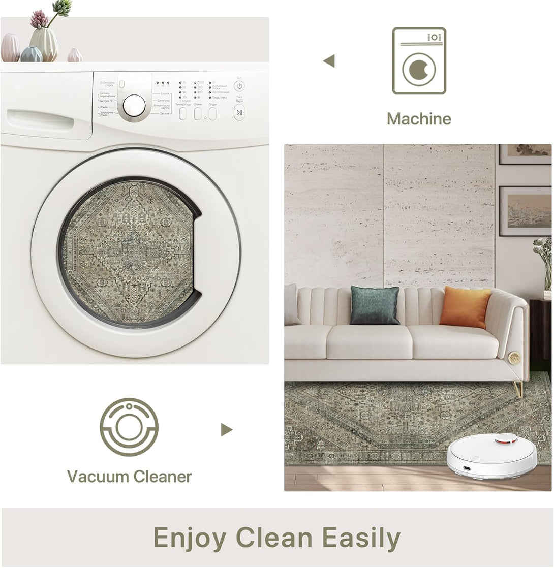 GENIMO Vintage Symmetrical Stamp Print Machine Washable Non - Slip Area Rug - LF9880 - TG - 3x5