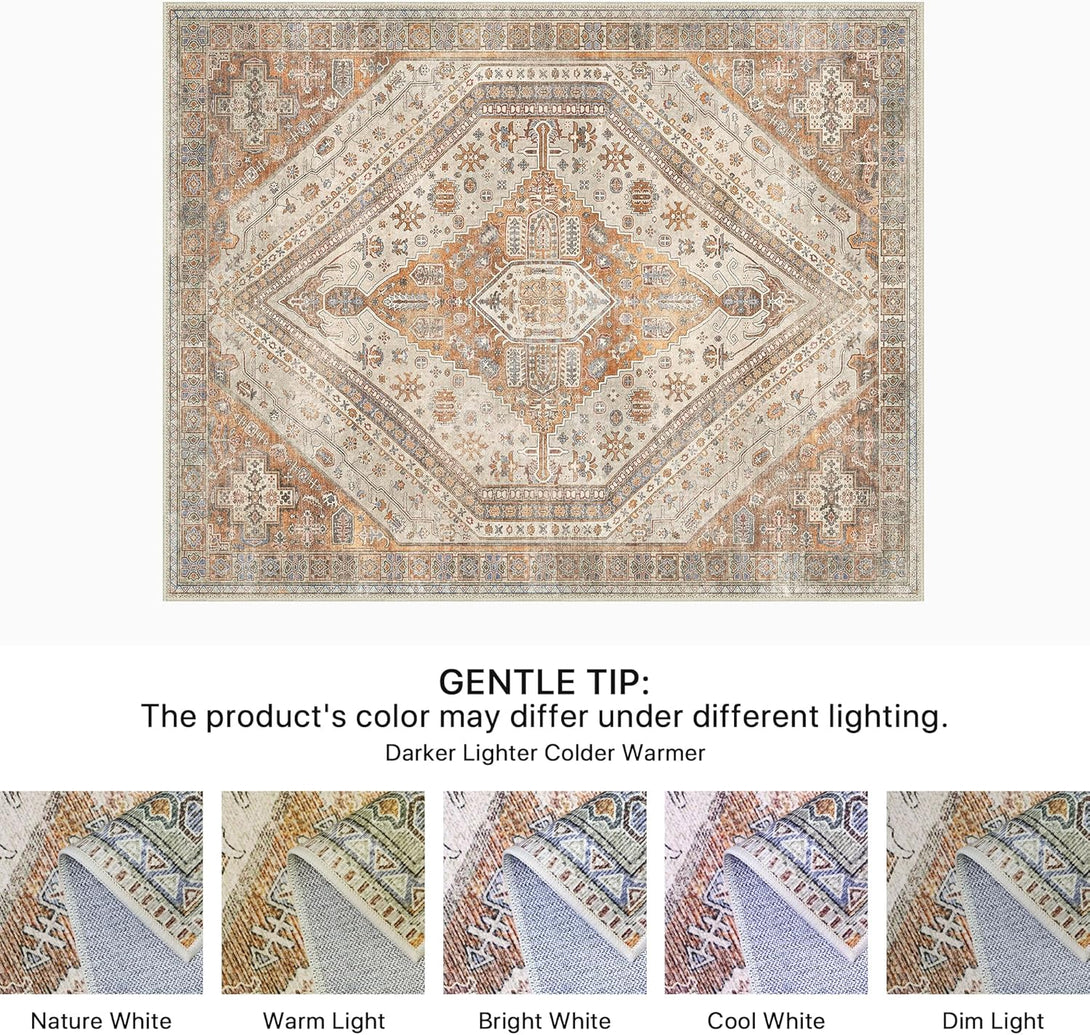 GENIMO Vintage Symmetrical Stamp Print Machine Washable Non - Slip Area Rug - LF9880 - GO - 3x5