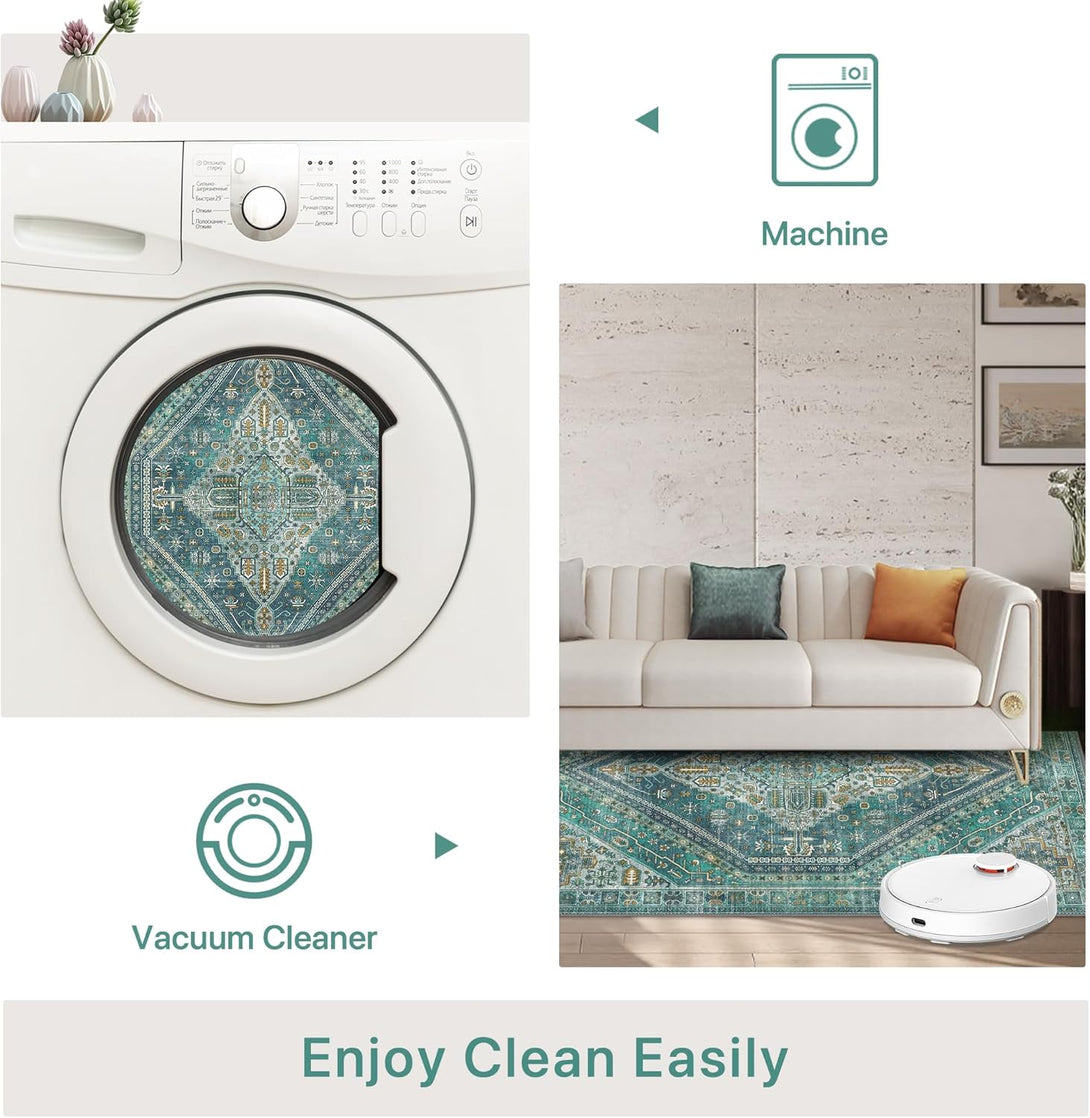 GENIMO Vintage Symmetrical Stamp Print Machine Washable Non - Slip Area Rug - LF9880 - BG - 3x5