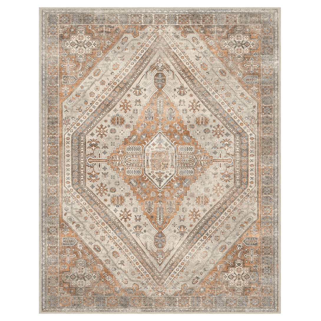 GENIMO Vintage Symmetrical Stamp Print Machine Washable Non - Slip Area Rug - LF9880 - GO - 3x5